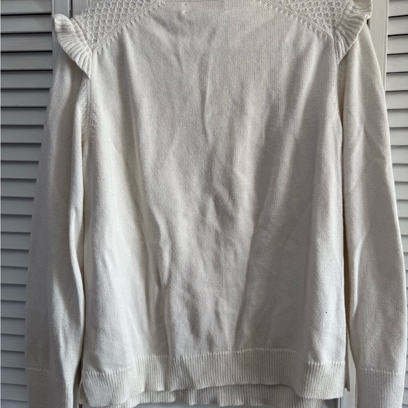 LOFT Cream Knit Ruffle Sweater - Picture 3 of 3